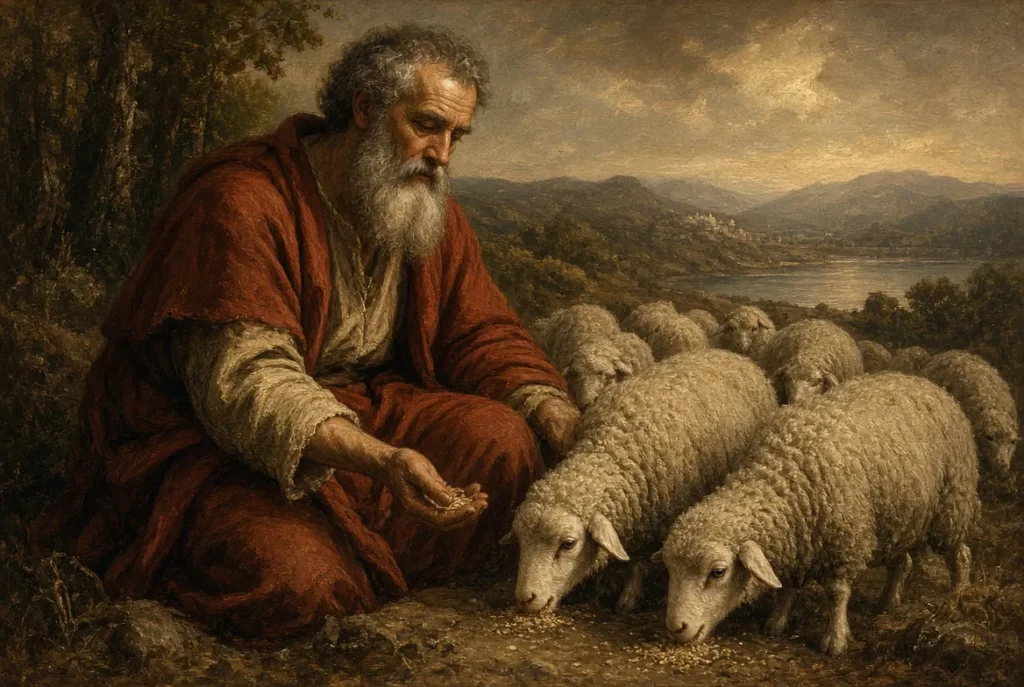 peter feeding sheep